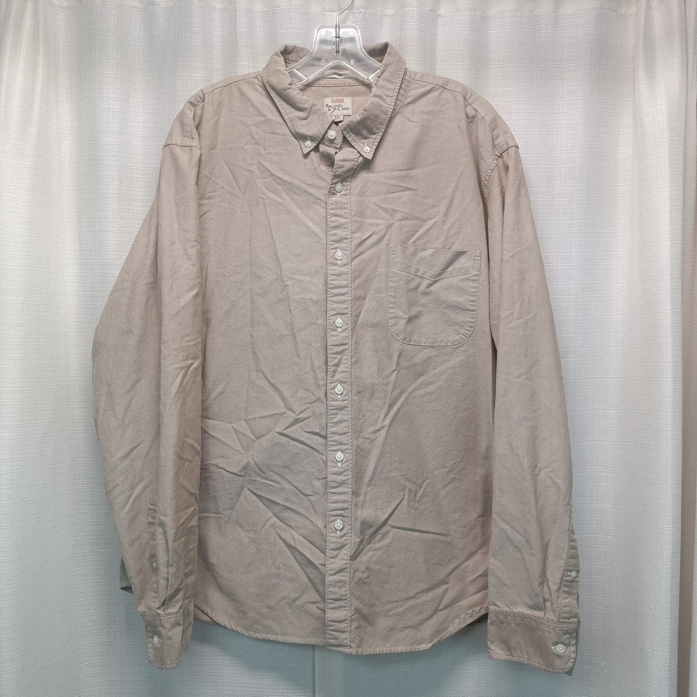 J.Crew Mens Slim All Cotton Oxford Shirt Tan Khaki Sand XXL Long Sleeve Casual - Picture 2 of 6